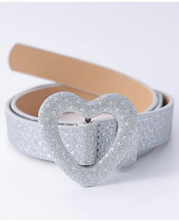 Pine Kids Free Size Belt with Heart Shape Buckle - Silver